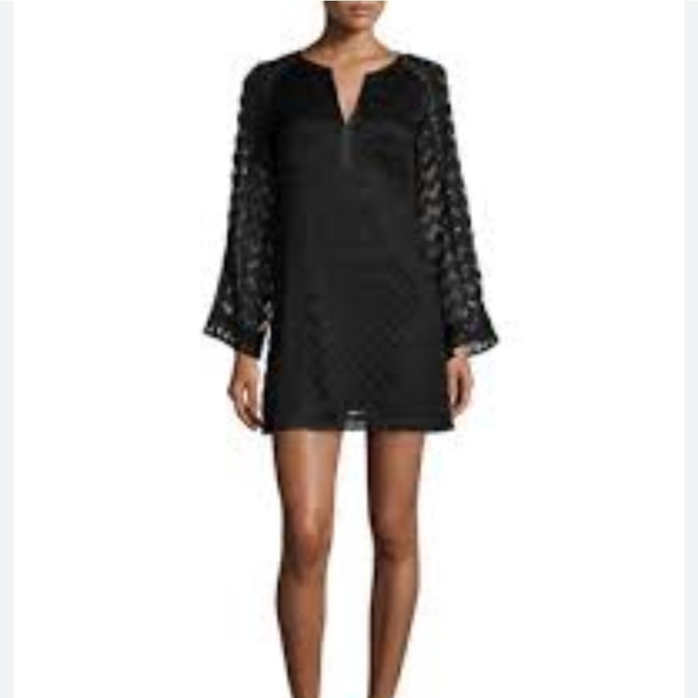 NANETTE LEPORE BLACK LACE LONG SLEEVE ZIGZAG TUNIC A-LINE  DRESS XS Whimsy Goth - Picture 10 of 11